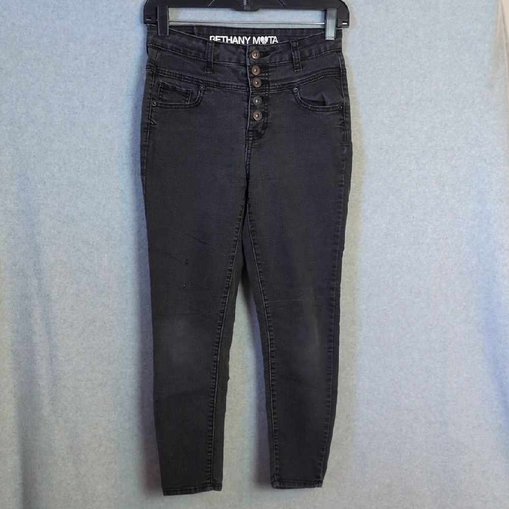 Bethany Mota High Rise Cropped Jegging Black Distressed 5 Button Women's 2